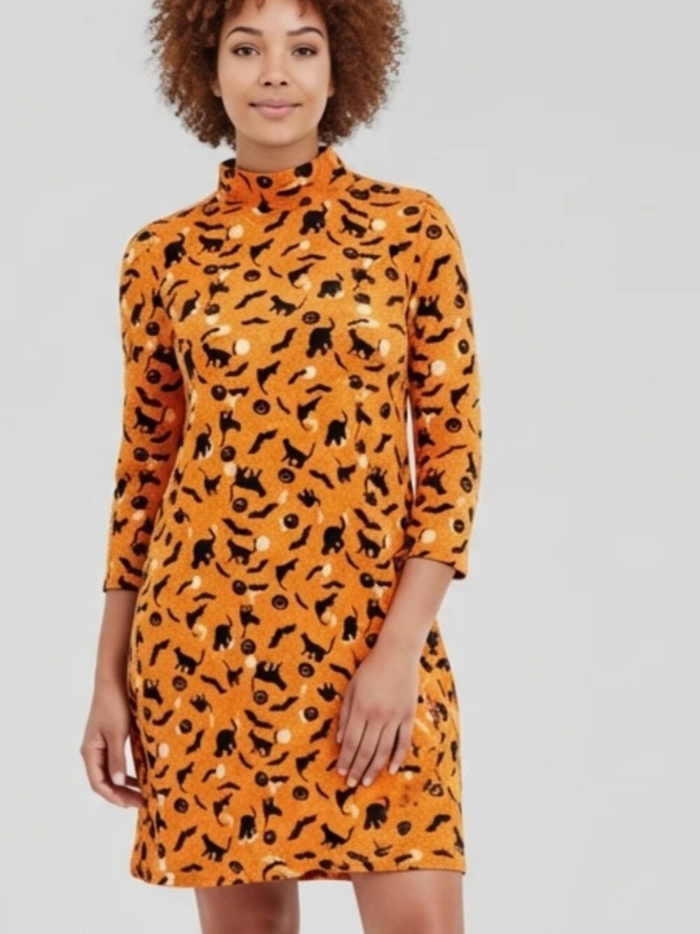 NWT Halloween Orange  Mock Neck Dress Shirtdress Oversized Shirt Women's Small